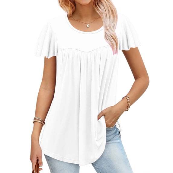 Gufahion Plus Size Short Sleeve Crewneck Pleated T-Shirts Dressy Casual Blouses Summer Fashion Tunic Tops
