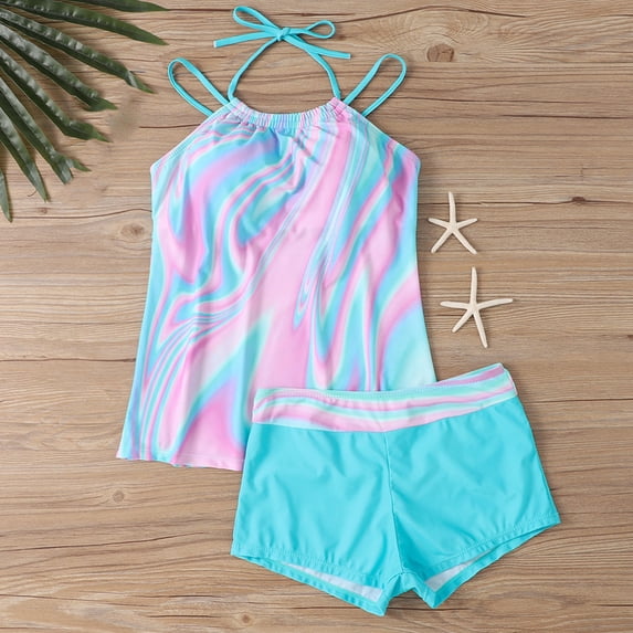 Amkhujs Plus Size Tankinis Swimsuits for Women 2 Pieces Bathing Suits High Neck Swim Tops with Shorts Summer Swimwear