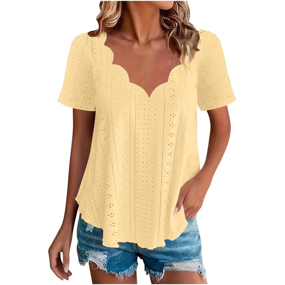 Gufahion Plus Size Womens Tops V Neck Short Sleeve Flowy Shirts Causal Vacation Work Summer Outfits