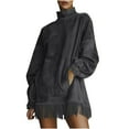 thumbnail image 1 of Amkhujs Summer Dress for Women Sundresses Women's Sizes XS-XXL Solid Color High Neck Loose Pockets Tassel Long Sleeve Round-Neck Casual Dresses Young Adult, Gray, Gifts for Her, 1 of 9