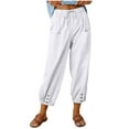 thumbnail image 1 of Amkhujs Woman's Full Length Pants Sizes 4-14 Cotton Fashion Women Summer Casual Loose and Linen Pocket Solid Trousers, Gifts for Friend, White, 1 of 10