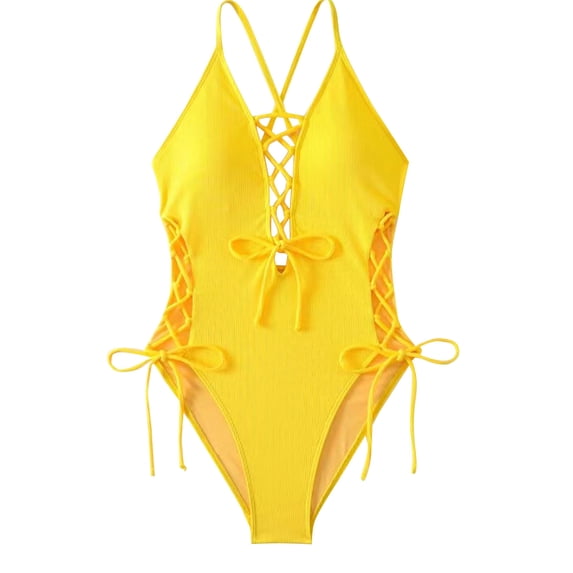 Gufahion Women 1 Pieces Swimsuit Lace Up Bathing Suits Push Up Swimwear for Summer Beach