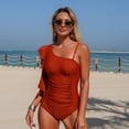 thumbnail image 1 of Gufahion Women 1 Pieces Swimsuits Off Shoulder Ruffle Bathing Suits Ruched Swimwear for Summer Beach, 1 of 7