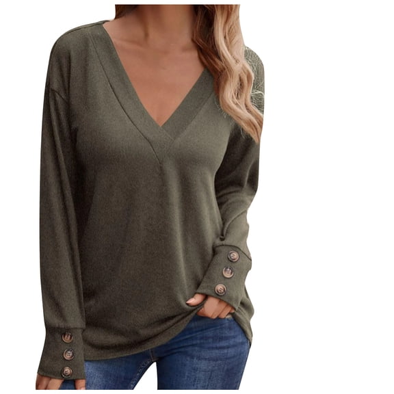 Gufahion Women Fall Clothes Long Sleeve Shirts for Women V Neck Womens Tops Casual Tees Spring Outfits Fall Fashion, Gifts for Women