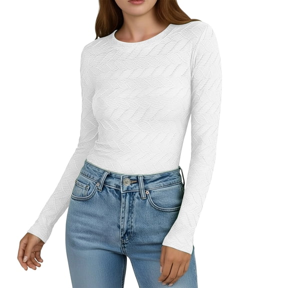 Gufahion Women's Long Sleeve Shirts Crewneck Crop Tops Going Out Tops Casual T Shirts Undershirts Fall Fashion Outfits