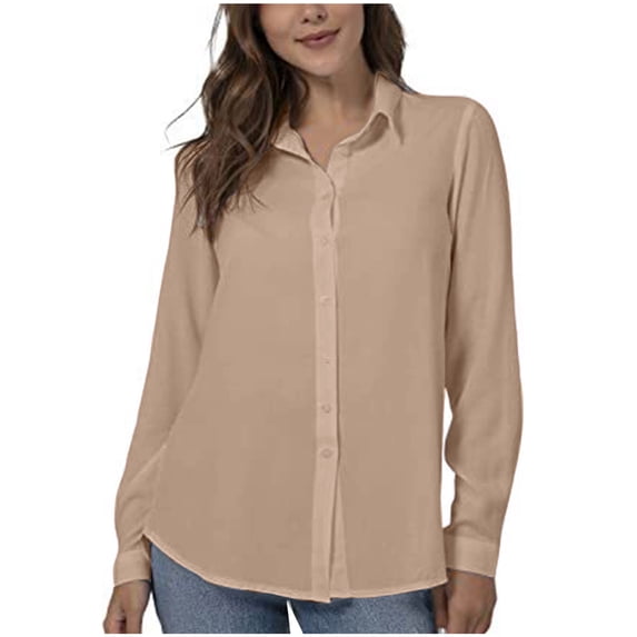 Amkhujs Womens Plus Size Button Down Shirts Long Sleeve Shirts Collared Work Office Solid Blouses Casual Womens Tops, Women Fall Clothes Spring Fashion