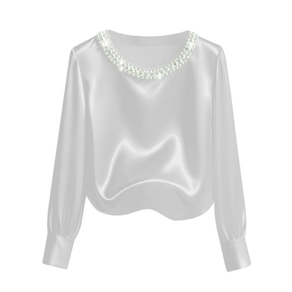Gufahion Womens Satin Dressy Casual Blouses Long Sleeve Crewneck Work Tops Summer Outfits Fall Fashion