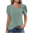 thumbnail image 1 of Amkhujs Womens Short Sleeve T-Shirt Squares Neck Buttons Casual Tunics Work Tops Vacation Summer Outfits, 1 of 8