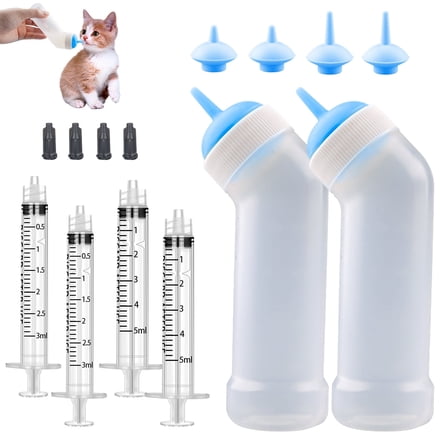 Gufastore Pet Nursing Bottle, Kitten Bottle feeding Kit, Puppies Bottle Wide Mouth Angled Feeding Bottle (M Size Nipple, Blue)