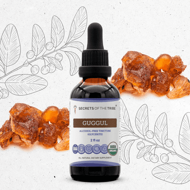 Secrets Of The Tribe Guggul Organic Tincture Dietary Supplement, Natural Herbal Extract for Metabolic Support, Certified Organic Guggul (Commiphora mukul) Dried Gum, Alcohol-Free Extract, Drops 2 oz