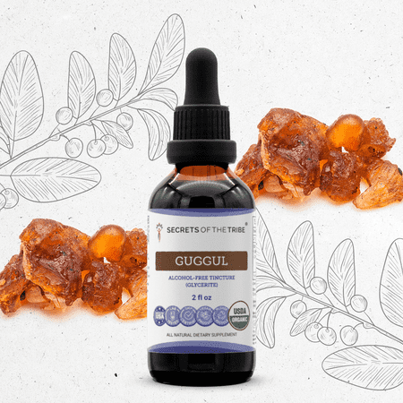 Secrets Of The Tribe Guggul Organic Tincture Dietary Supplement, Natural Herbal Extract for Metabolic Support, Certified Organic Guggul (Commiphora mukul) Dried Gum, Alcohol-Free Extract, Drops 2 oz