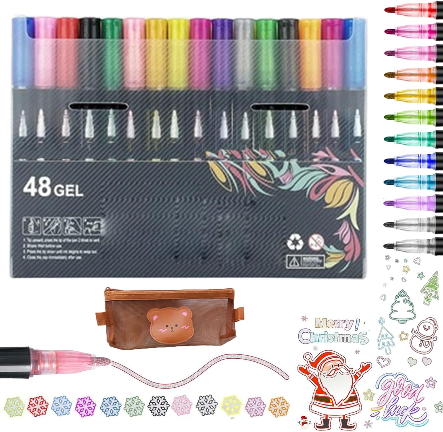 Gugliet Dreamy Sparkle Dual-Line Contour Pen, 12/24/36/48 Colors ...