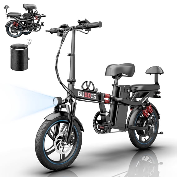 GugoIs 16" 750W Peak Electric Bike, 48V 15Ah Removable Battery Electric Commuter City Bike, Full Suspension, One-Piece Tire Folding Mini Ebike for Adults UL2849