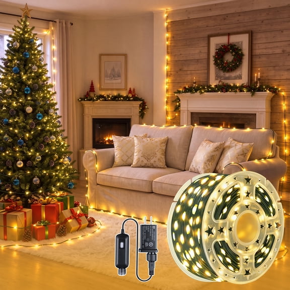 Guhope Christmas Lights, 98FT 300LED Outdoor Waterproof Plug-in, 13 Modes Fairy Light for Tree House Yard Patio Indoor Xmas, Warm White