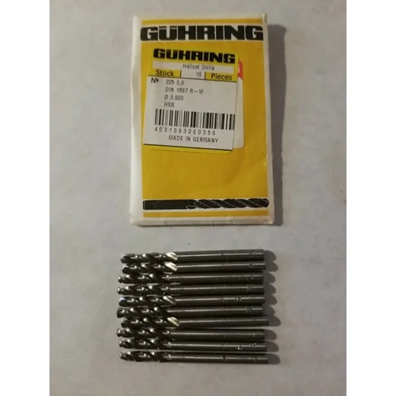 Guhring 3.9Mm Hss Helical Drill Bits (10 Pcs) Factory Package # 225 3,9