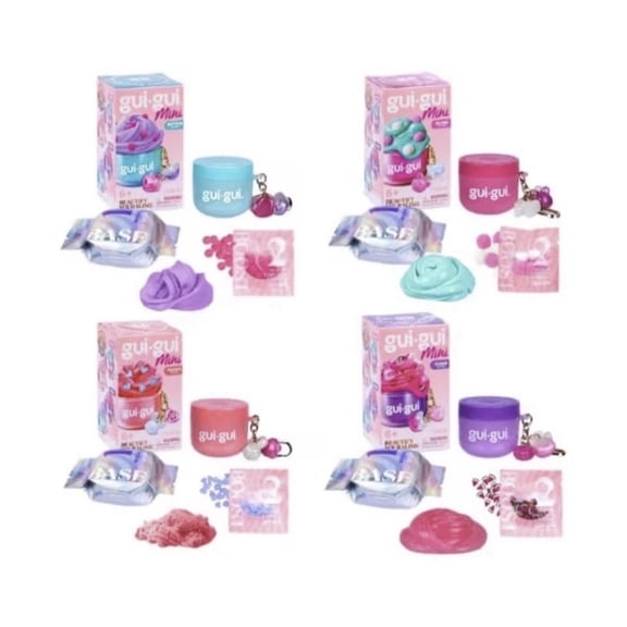 Gui-Gui Mini Slime Set, Butter Gloss Cloud Clear Slime, includes Key Phone Clip, 4 Pack