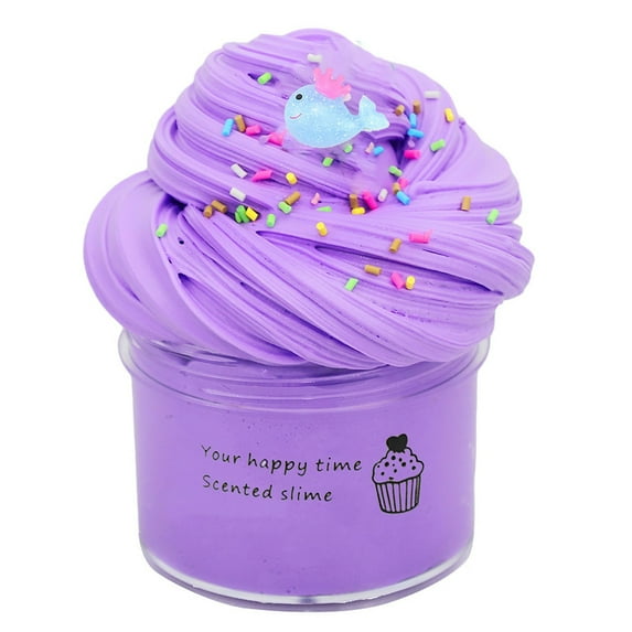 Gui Gui Slime:Fluffy Purple Scented Slime with Cute Cupcake Charms and Sprinkles Soft, Stretchy, and Fun for Kids and Adults