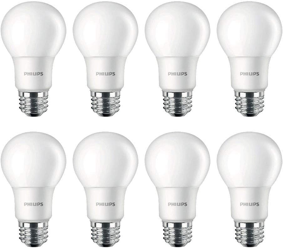 Philips LED Light Bulb, A19 Non-Dimmable Frosted, 800 Lumens, 10 Watts, Daylight White, 8-Pack