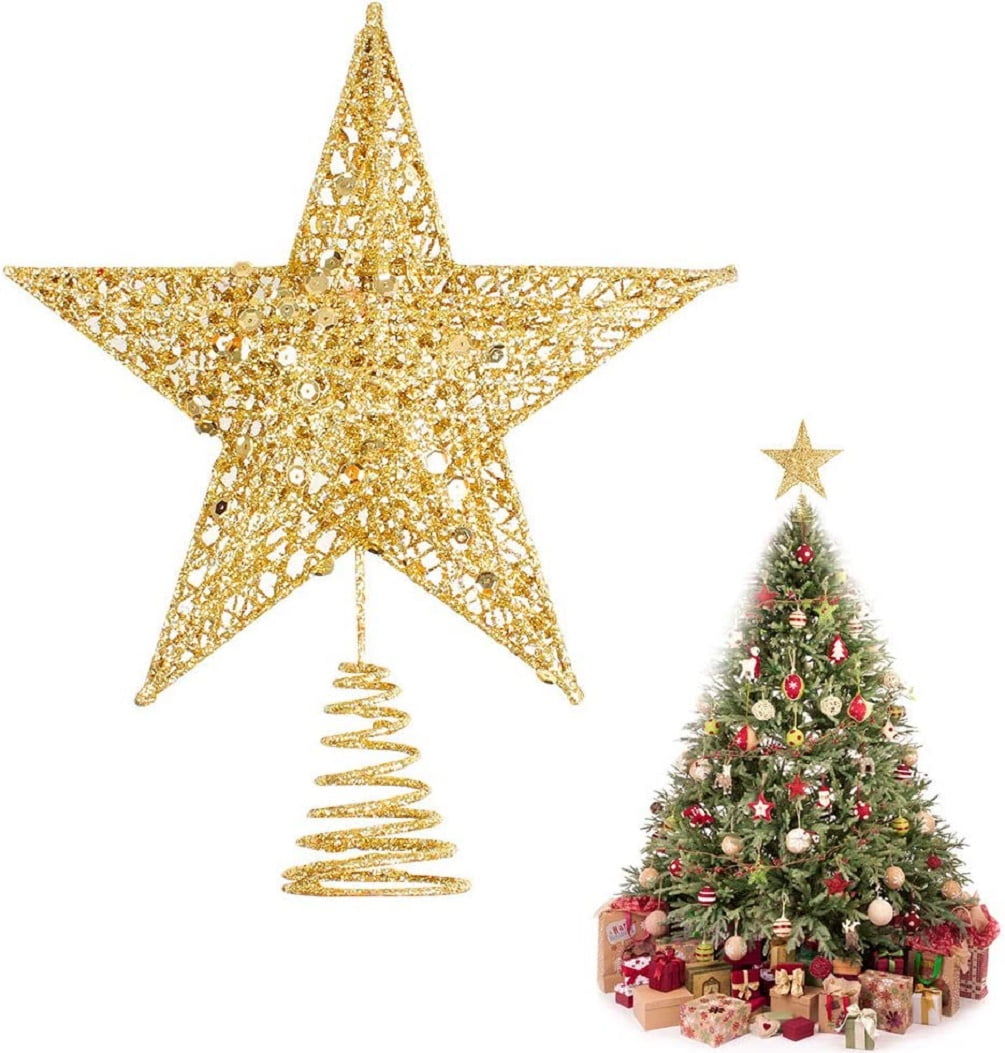 Guichangkai Golden Star Christmas Tree Topper, Hollow-out Metal 5 Point ...