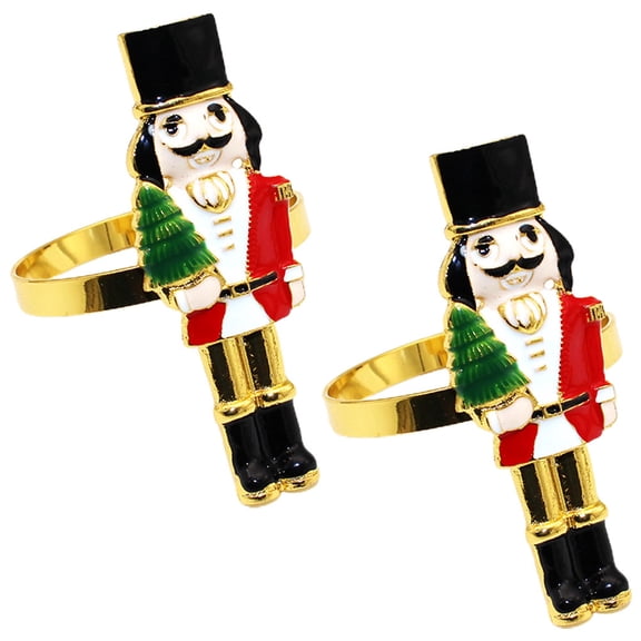 OFFIGAM Christmas Nutcracker Napkin Rings Set Assorted Color Alloy for Wedding Decor