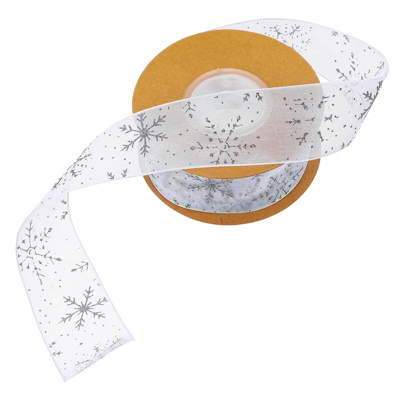 WRITWAA Snowflake Pattern Ribbon Silver Polyester 1 Roll Christmas ...