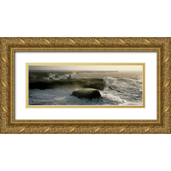 Guichard, Jean 18x9 Gold Ornate Wood Framed with Double Matting Museum Art Print Titled - Phare des Poulains lors d une tempete