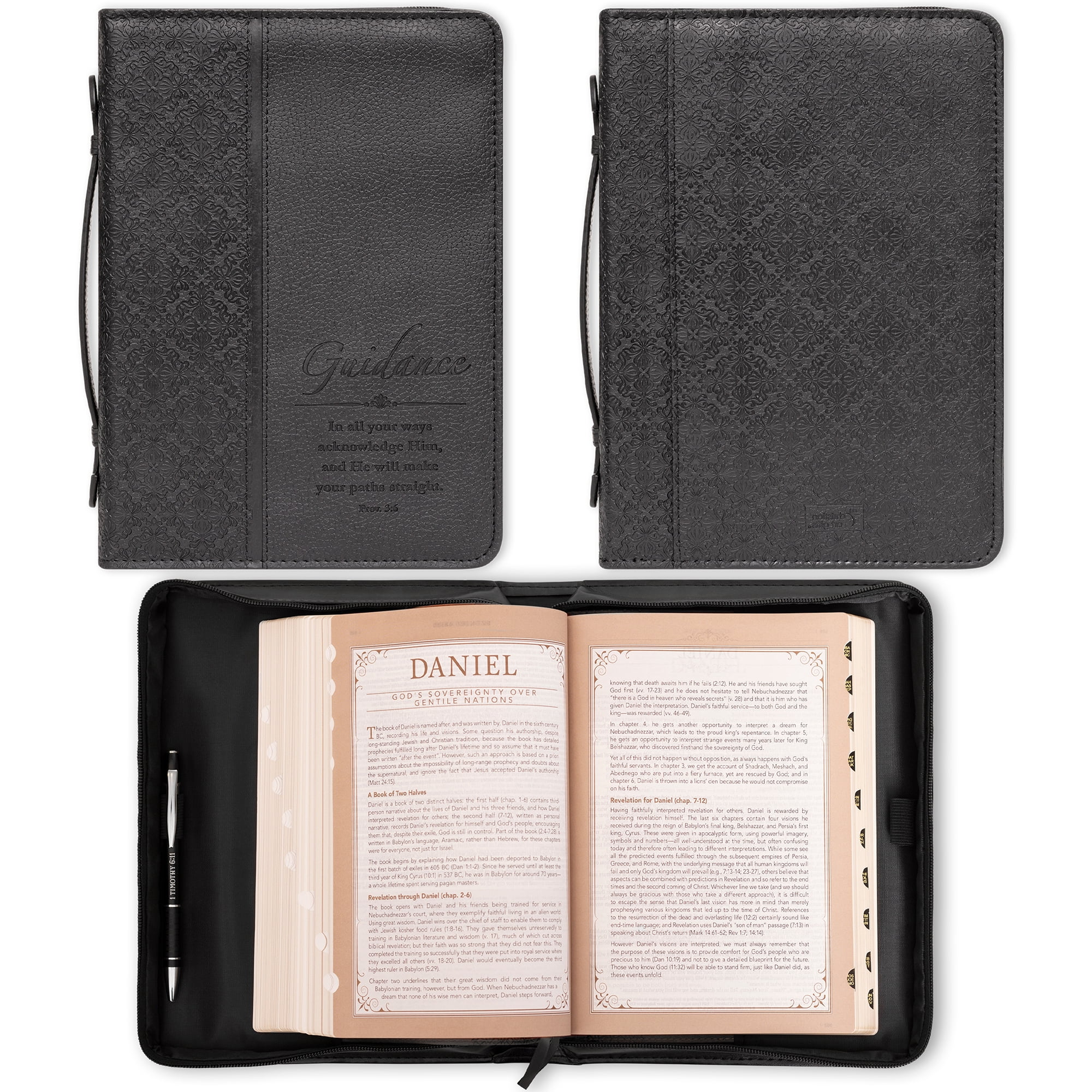 Guidance Black Faux Leather Classic Bible Cover with Zippered Case