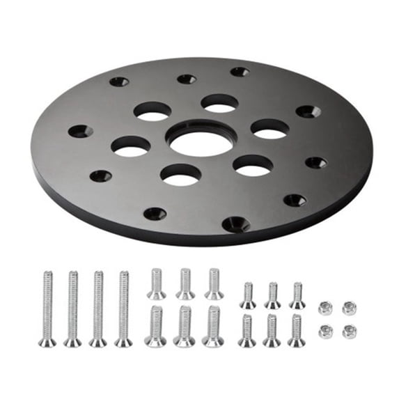 Guide Bushing Router Plate, Metal Construction, 1-1/4 Inch Center Opening, Black, 1 Set in OPP Bag