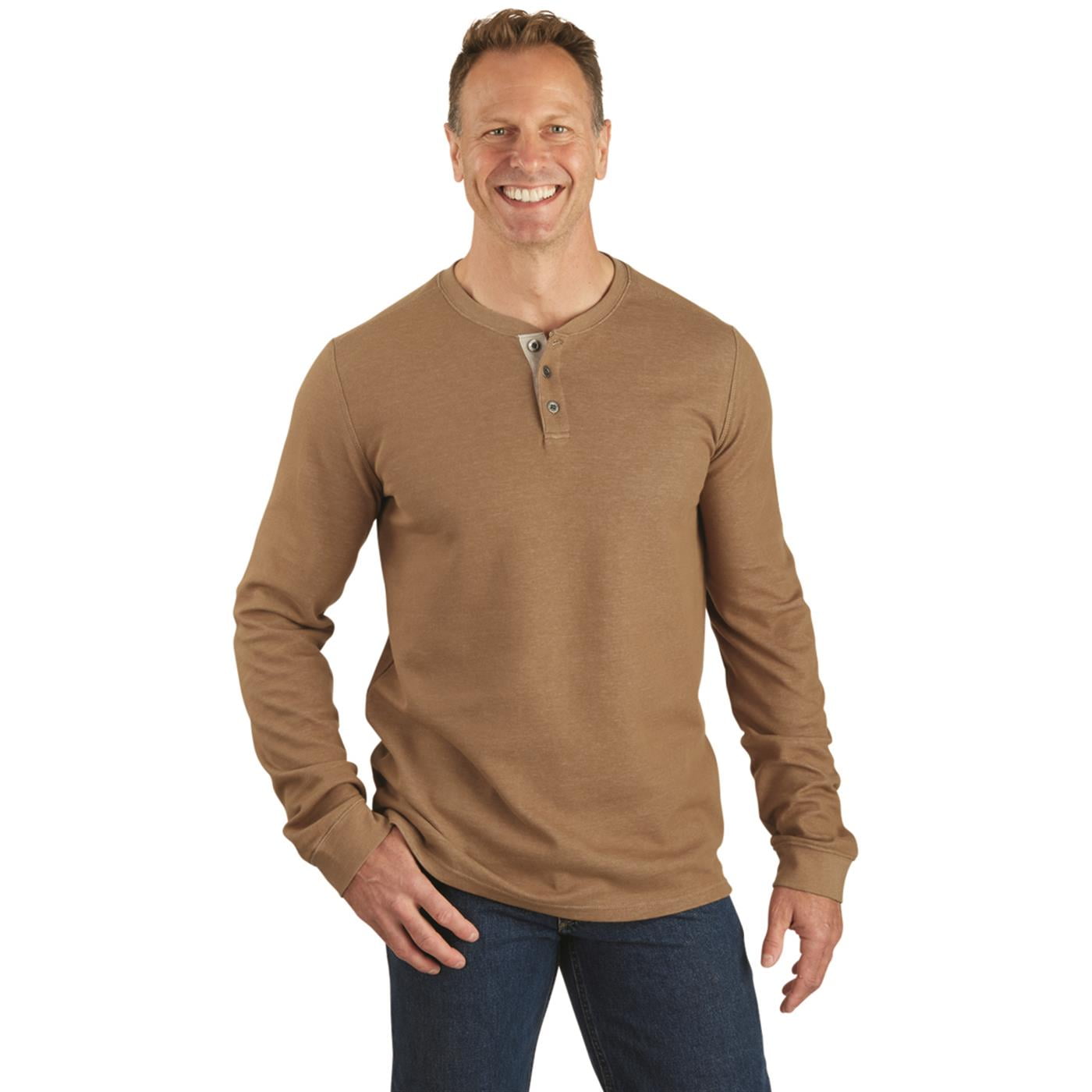 Guide Gear Men's Brockman Double Knit Henley Shirt Bronze LARGE ...