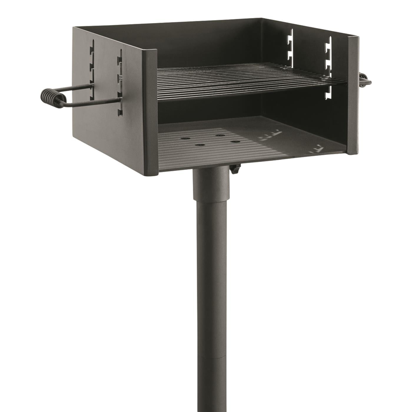 Large Black Steel Park-Style Charcoal Grill with Adjustable Grate