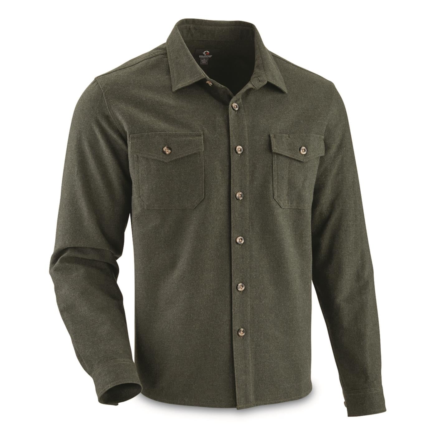 Guide Gear Long Sleeve Cotton Chamois Shirt, Irregular Rifle Green 2XL ...