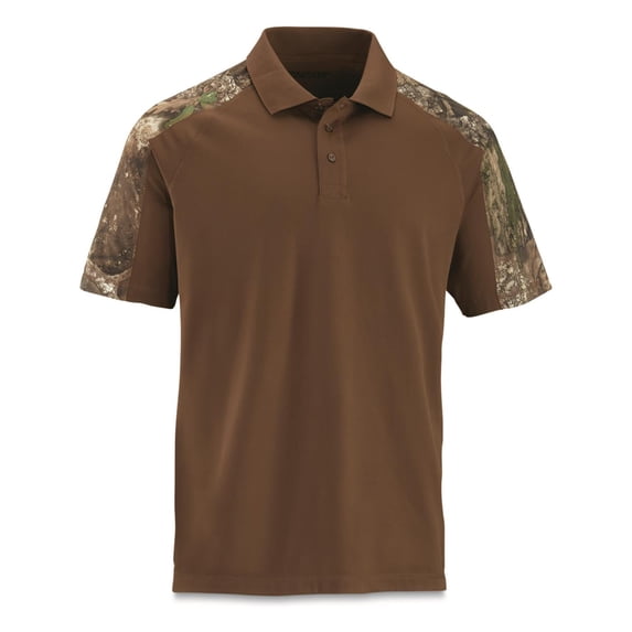 Guide Gear Men's Camo Detail Polo Shirt Brown/Realtree APX 3XL