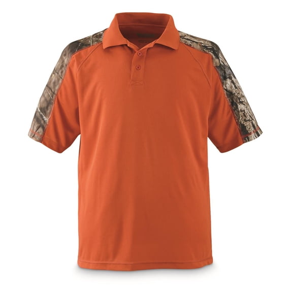 Guide Gear Men's Camo Performance Polo Shirt Dark Orange/Mossy Oak Break-Up Country MEDIUM
