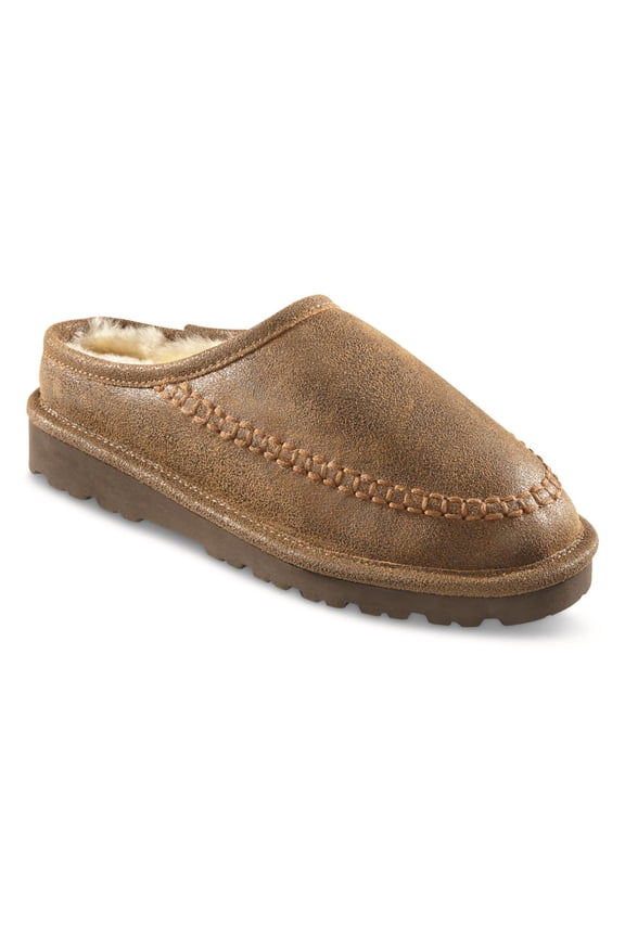 Men's Double-face Shearling Clog Slippers Brown Bomber 13D     (Medium)