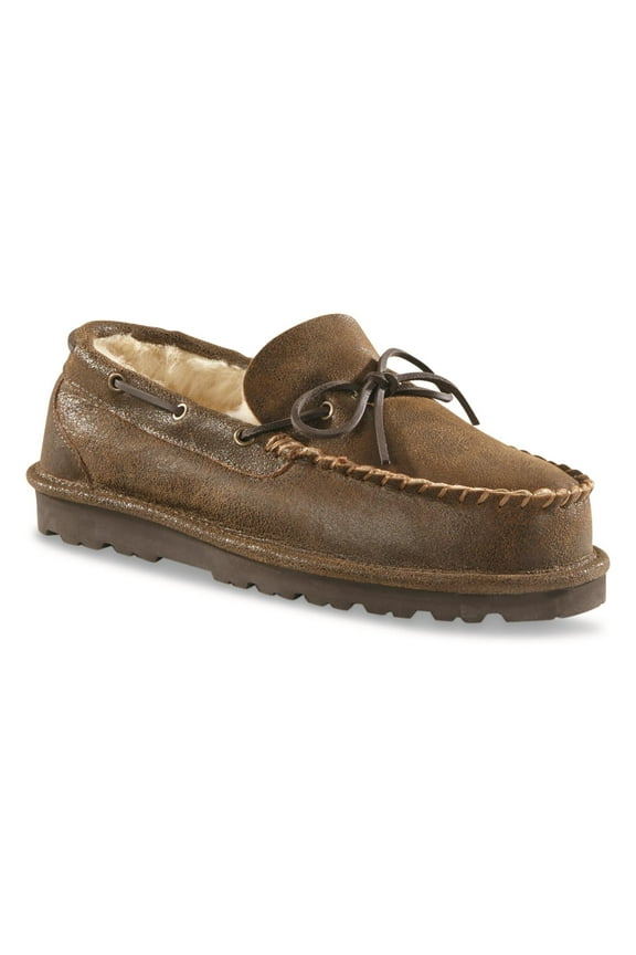Men's Double-face Shearling Moccasin Slippers Brown Bomber 10D     (Medium)