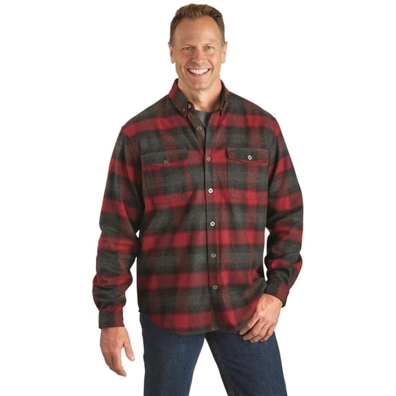 Guide Gear Men's Gage Heavyweight Flannel Shirt Maroon/Charcoal Plaid LARGE
