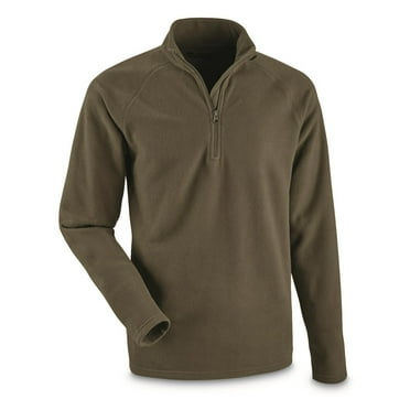 Guide Gear Men's Heavyweight Fleece Base Layer Quarter Zip Top Olive Brown MEDIUM