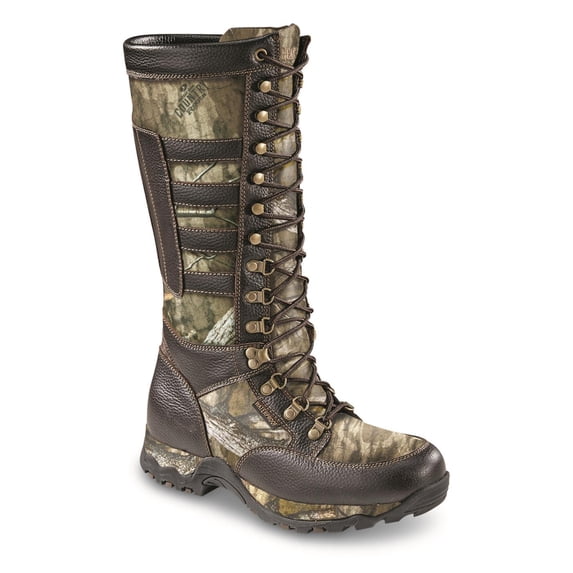 Guide Gear Men’s Leather Waterproof Side-zip Snake Boots Mossy Oak Country Roots 9.5D (Medium)