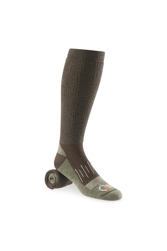 Men's Merino Wool Blend Midweight Boot Socks, 2 Pairs Brown/Oatmeal LARGE