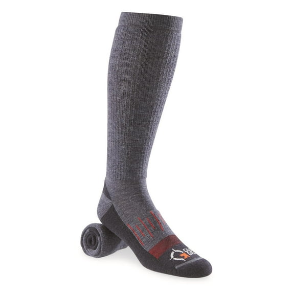 Guide Gear Men's Merino Wool Blend Midweight Boot Socks, 2 Pairs Denim/Red LARGE