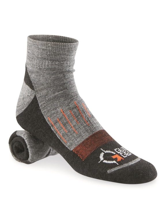 Men's Merino Wool Blend Midweight Quarter Crew Socks, 3 Pairs Gray/Orange LARGE