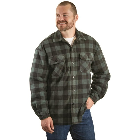 Guide Gear Men's Sherpa-lined CPO Shirt Jacket Green/Black Buffalo Plaid LARGE