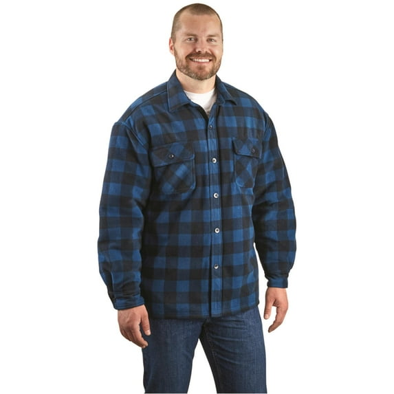 Guide Gear Men's Sherpa-lined CPO Shirt Jacket Sailor Blue/Navy Buffalo Plaid XL
