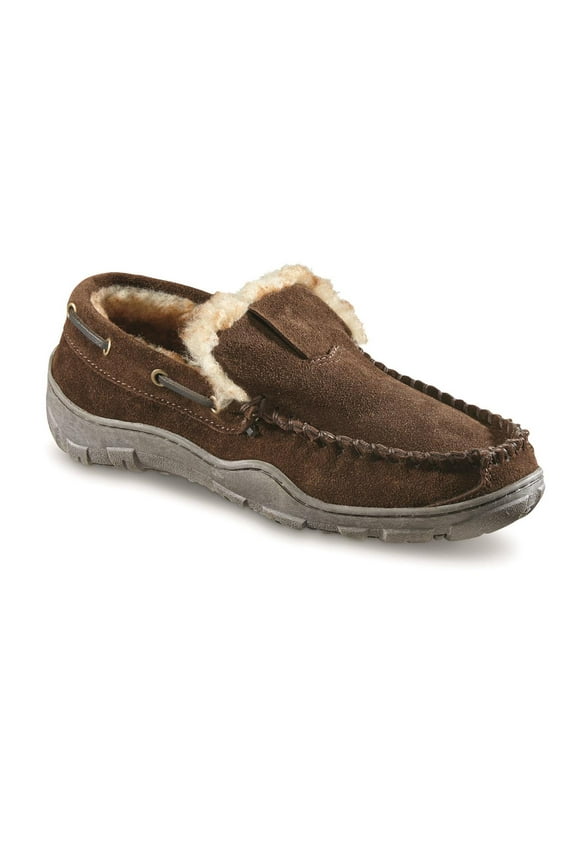 Men's Suede Moccasin Slippers Chocolate 13D     (Medium)