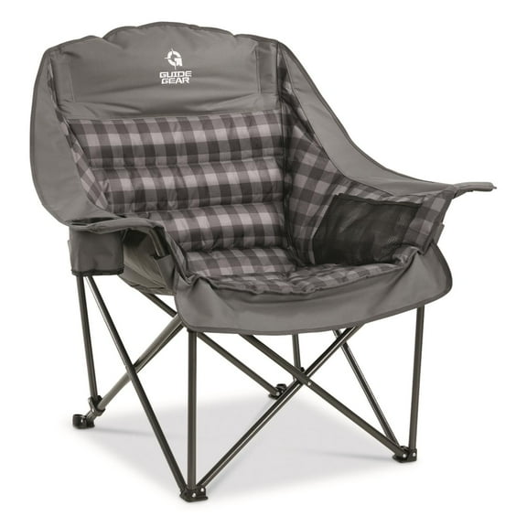 Guide Gear Oversized XL Comfort Padded Camping Chair, 400-lb. Capacity. Gray Plaid