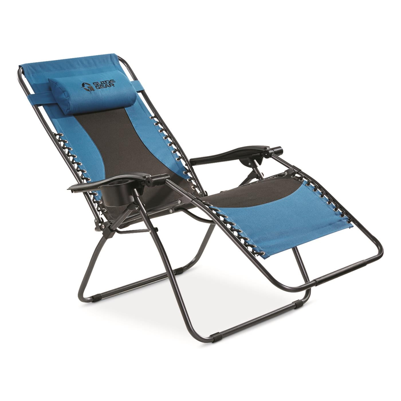 Oversized Blue and Black Steel Zero Gravity Lounger with Cushions