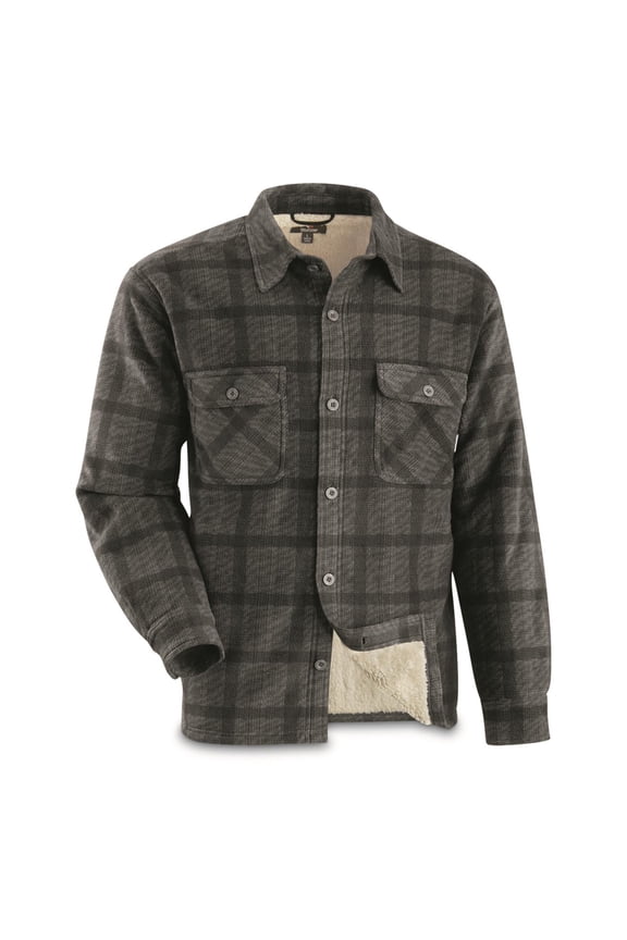 Plaid Sherpa Lined Fleece CPO Shirt Jacket Carbon Plaid 3XL Tall