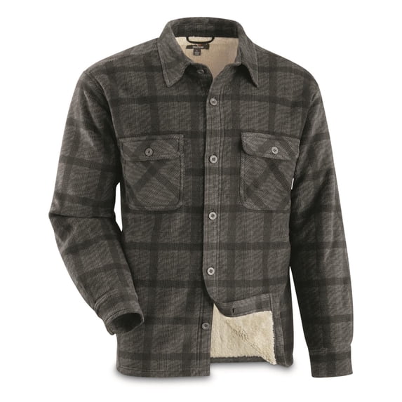 Guide Gear Plaid Sherpa Lined Fleece CPO Shirt Jacket Carbon Plaid 3XL
