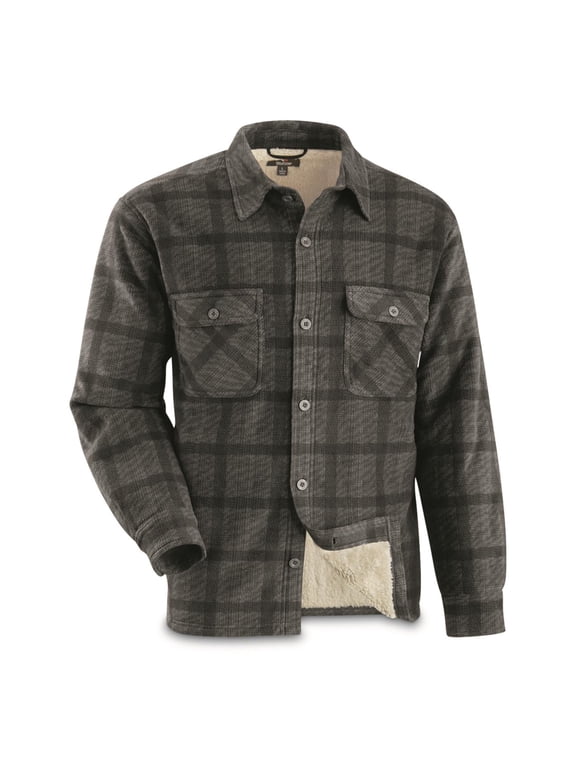 Plaid Sherpa Lined Fleece CPO Shirt Jacket Carbon Plaid LARGE
