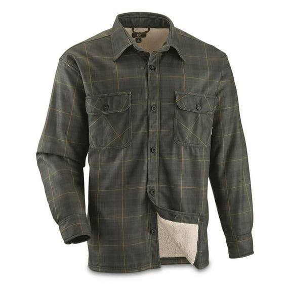 Guide Gear Plaid Sherpa Lined Fleece CPO Shirt Jacket Olivine Plaid XL